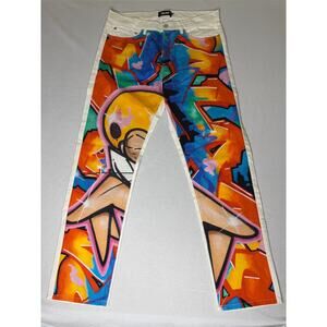 Palace Zomby Denim Jeans Size 34 White Multicolor Graffiti Graphic NWOT